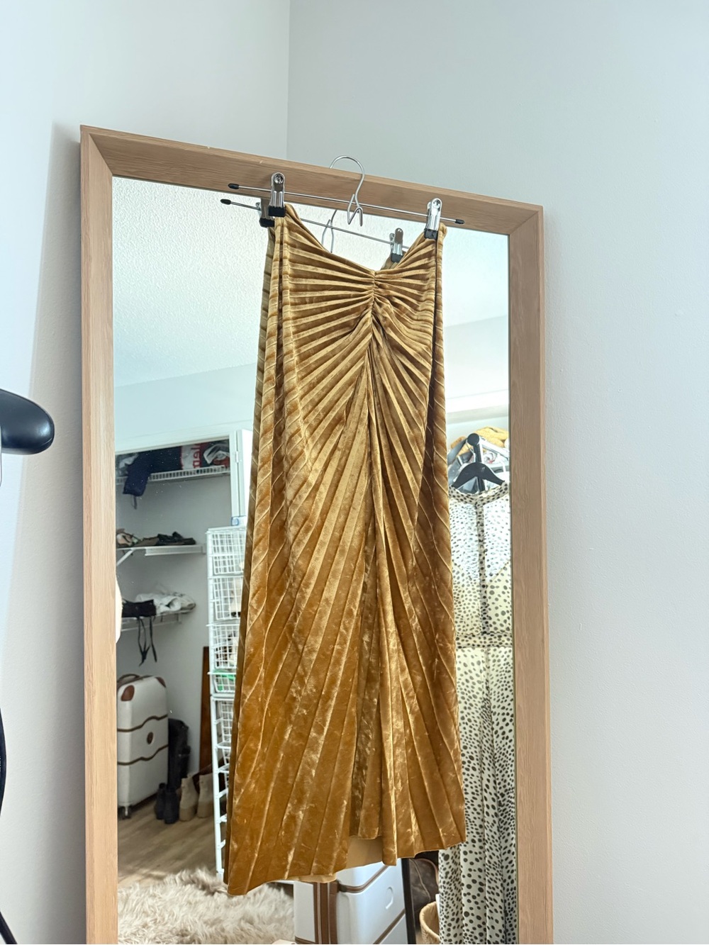 Anthropologie Gold Pleated Maxi Skirt with Gathered Front